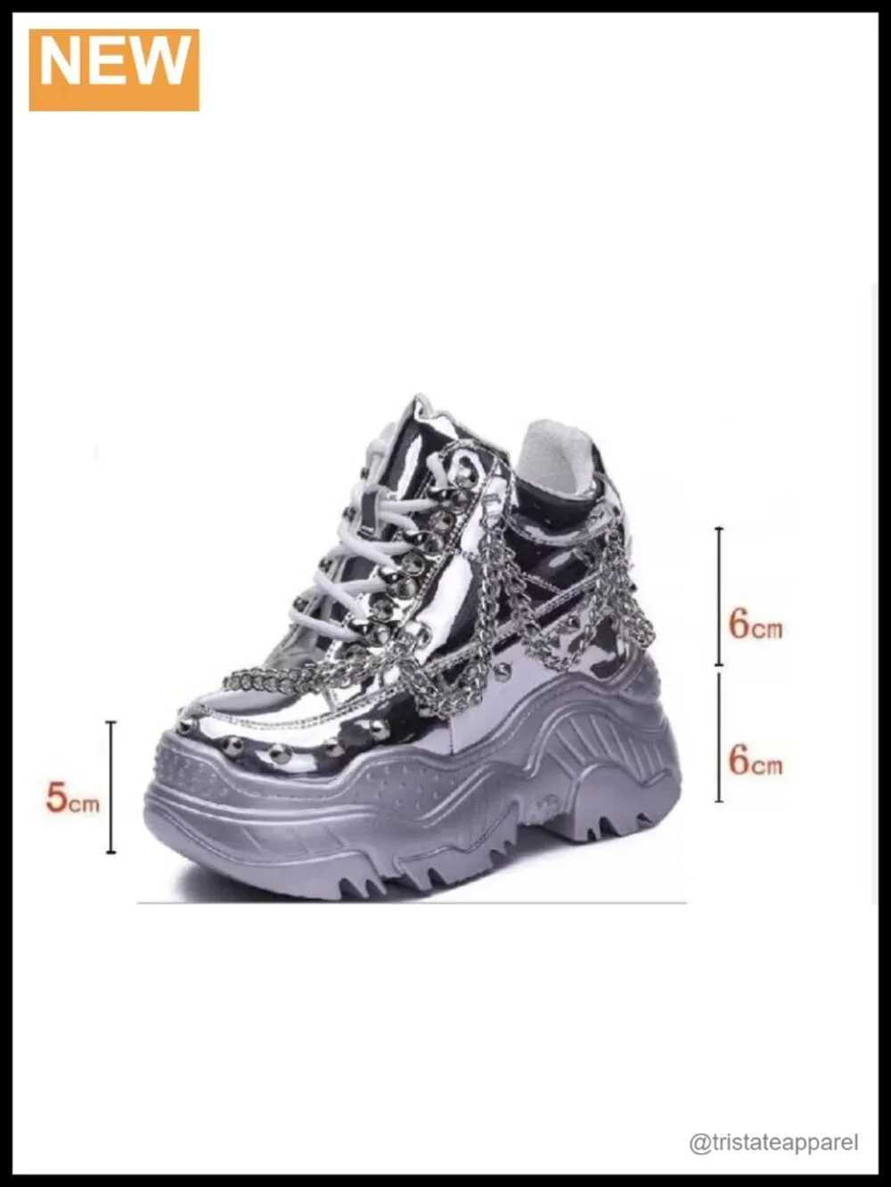 Genuine Leather Platform Sneakers Hidden Heel Chain Rivet Lace Up Women
